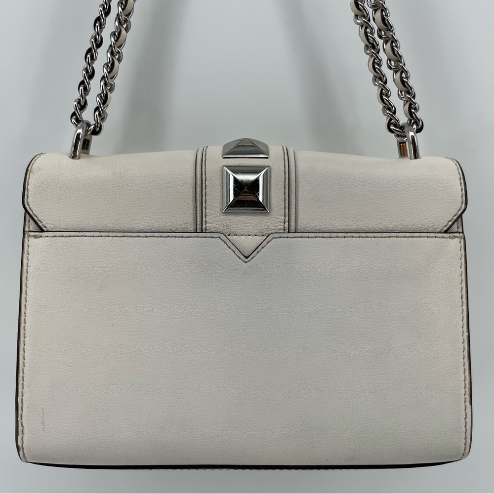 Michael Kors Rose Medium Flap Shoulder Bag White Leather Studded - Picture 7 of 15